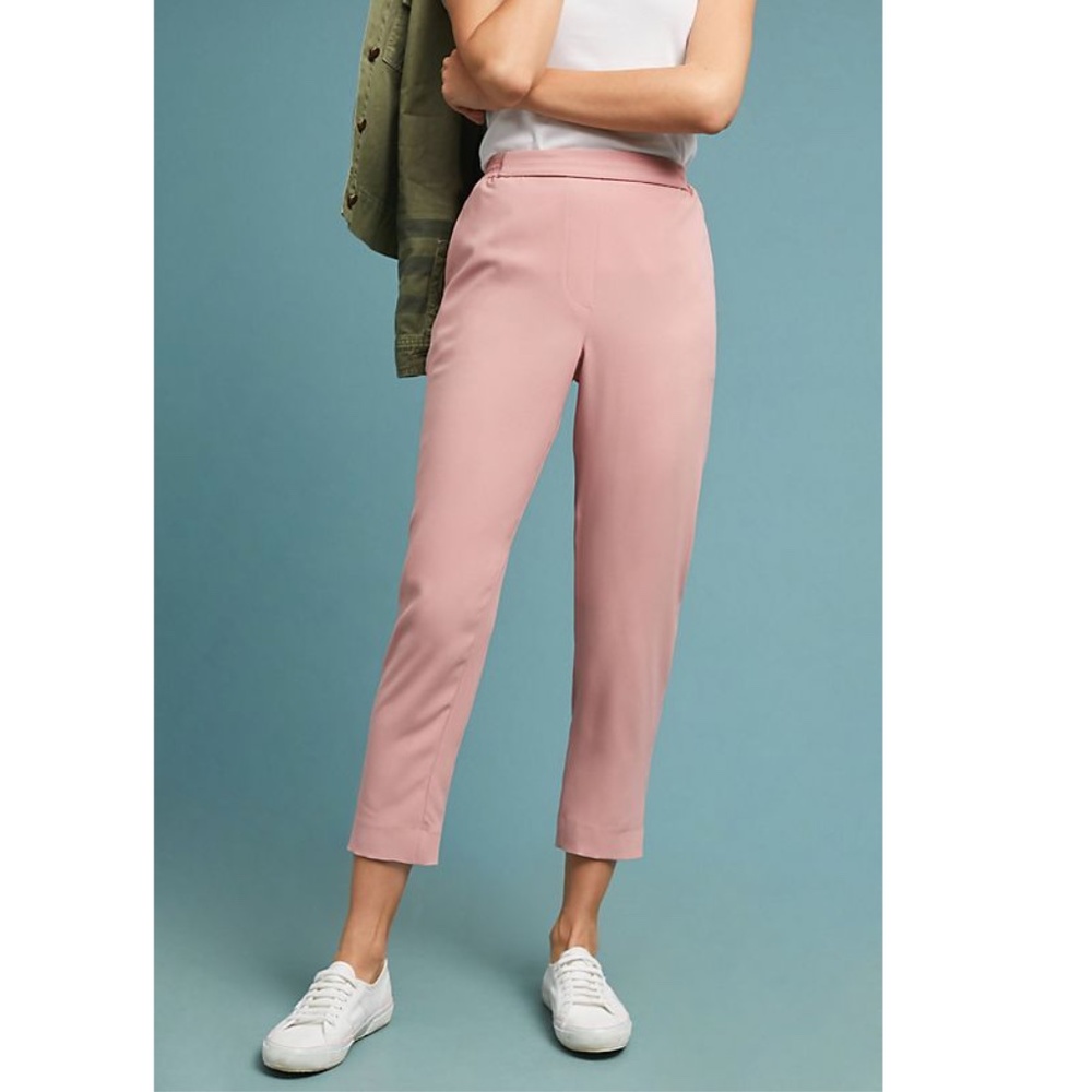 NWT Anthropologie The Essential Pull On Pink Crepe Trousers
